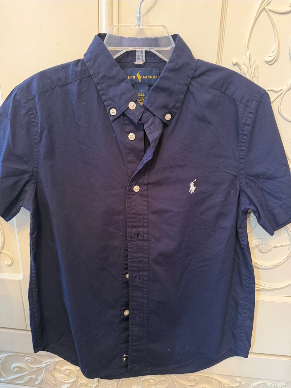 Ralph Lauren Navy Short-Sleeve Button-Down kids size 7